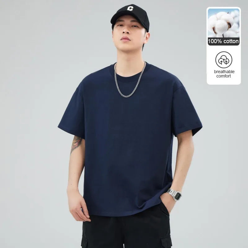 Man t Shirts 100 % Cotton High Quality Classic Plain Round Neck