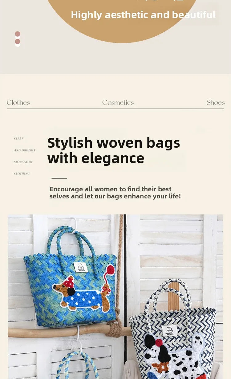 Large Capaci Handwoven op Bag Buet ape Cartoon Summer Handbag