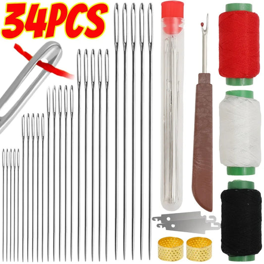 Big Eyed Sewing Needles Set with Diverse Practical Tools Stainless Steel Sewing Needles Household DIY Apparel Sewing Supplies