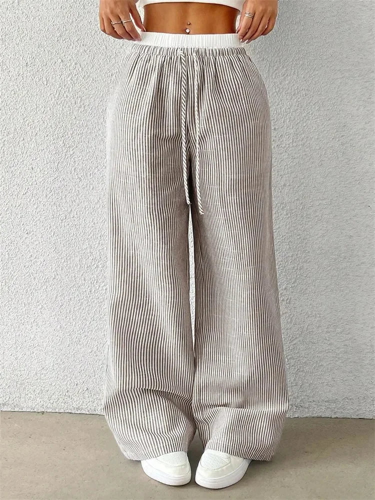 Striped Woven Wide Leg Pants