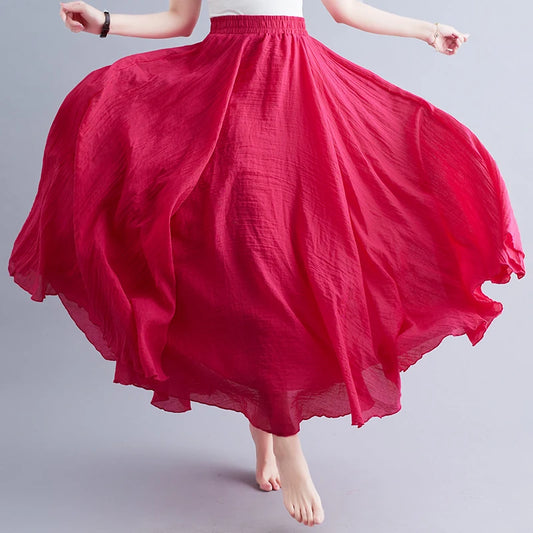 Boho Cotton Linen Long Skirt