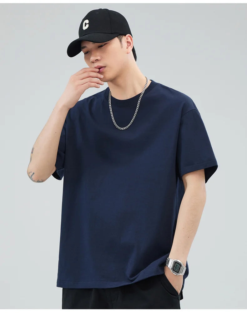 Man t Shirts 100 % Cotton High Quality Classic Plain Round Neck