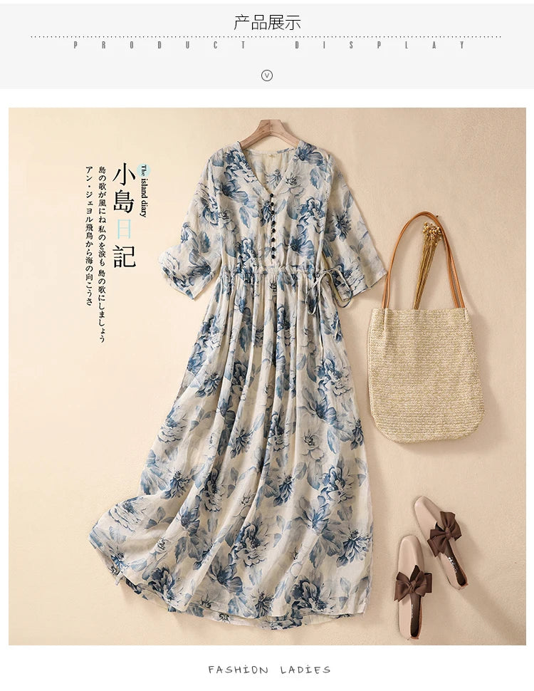 Casual Loose Print V Neck Short Sleeve