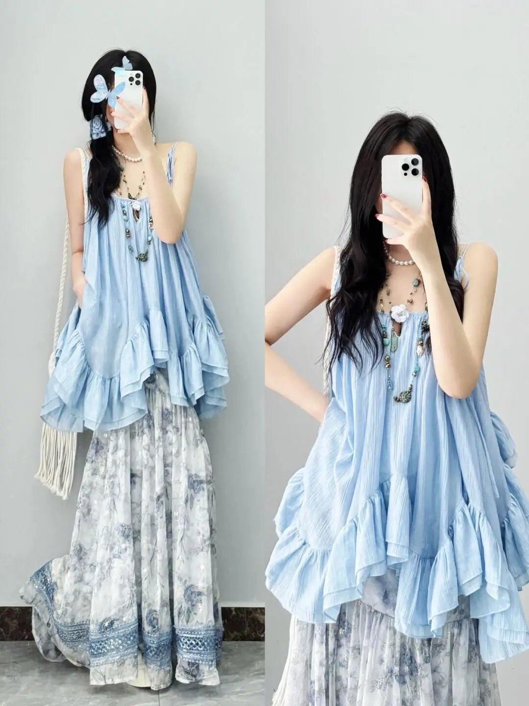 Tops Sleeveless Solid Vest Irregular Ruffles Loose Camis