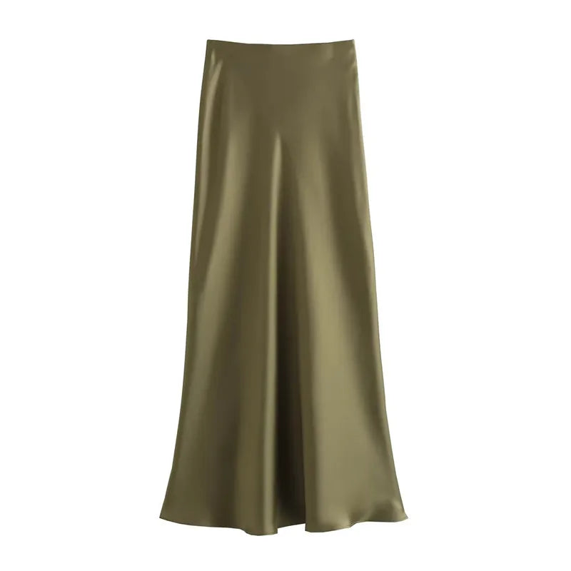 High Waist Long Satin Skirt