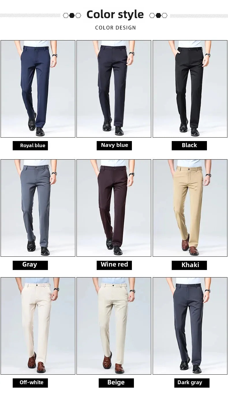 Men Suit Pants Light Thin Elastic Slim Fit Dress Pants Business