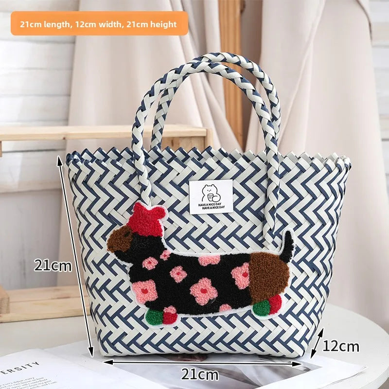 Large Capaci Handwoven op Bag Buet ape Cartoon Summer Handbag
