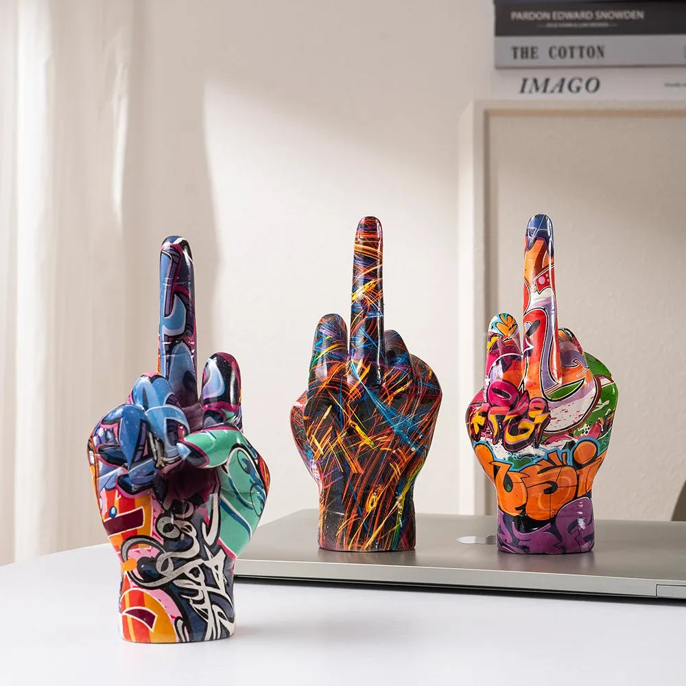 Graffiti Middle Finger Figurines Pop Street Art Statue Desktop Living Room Home Decoration Accessories Mantel Bookshelf Interior