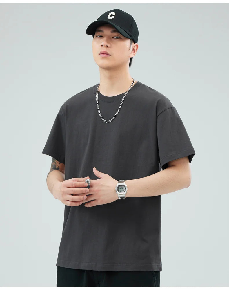 Man t Shirts 100 % Cotton High Quality Classic Plain Round Neck