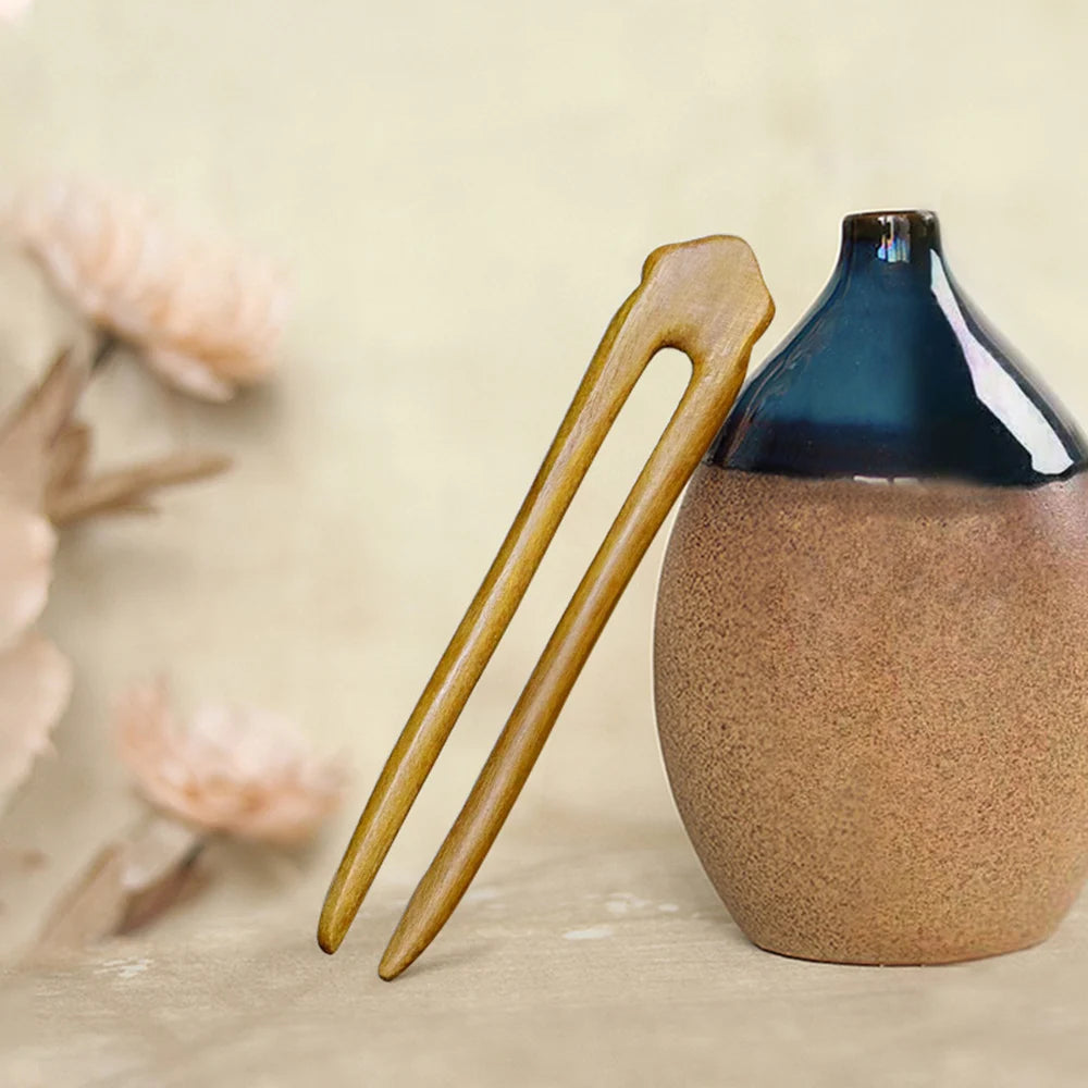 Women Hair Jewelry Accessories Wood Hand Carved Stick Hair Clips