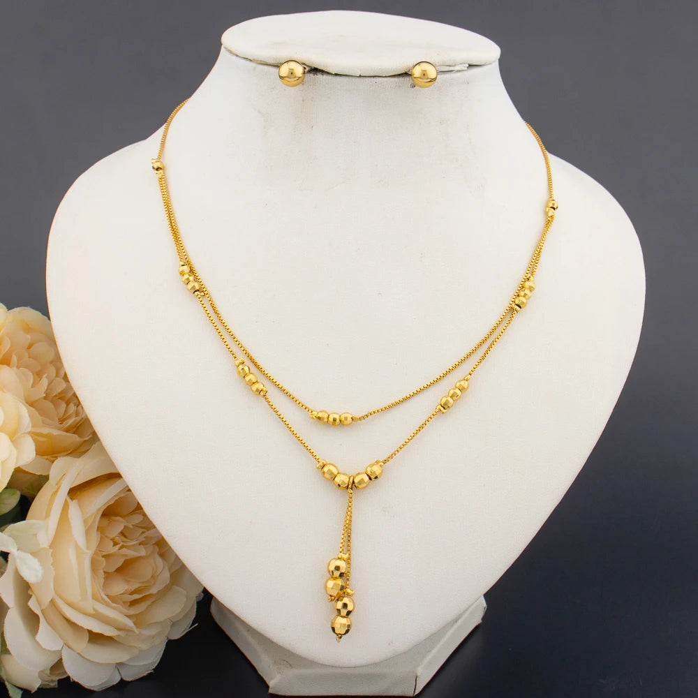 African Fashion Sets Luxury Dubai Jewelry Round Bead Stud Earrings Pendant Necklace