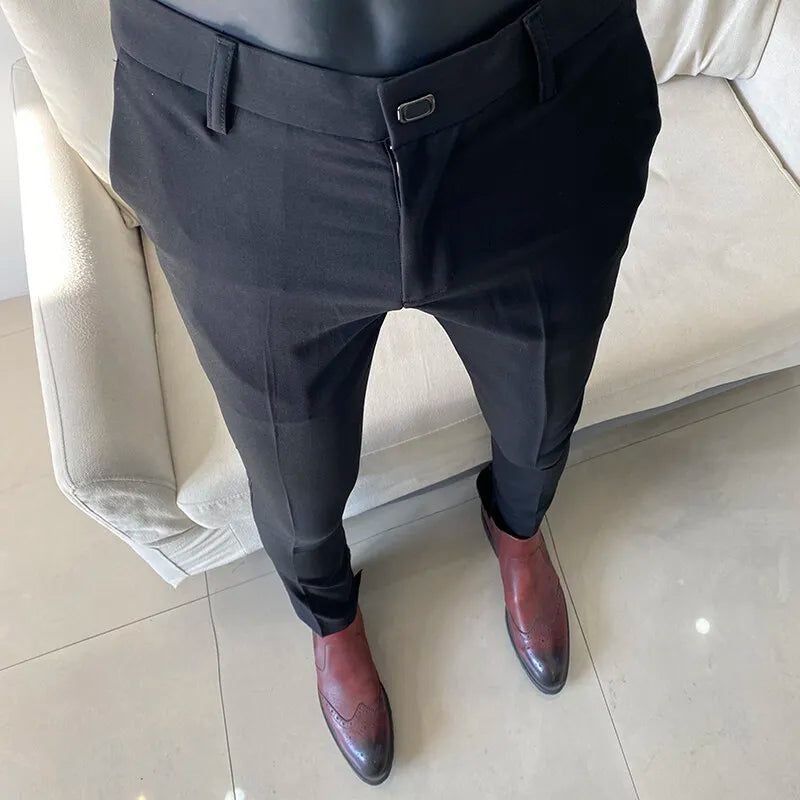 Men Dress Pants Thin Suit Pants Stretch Slim Formal Trousers