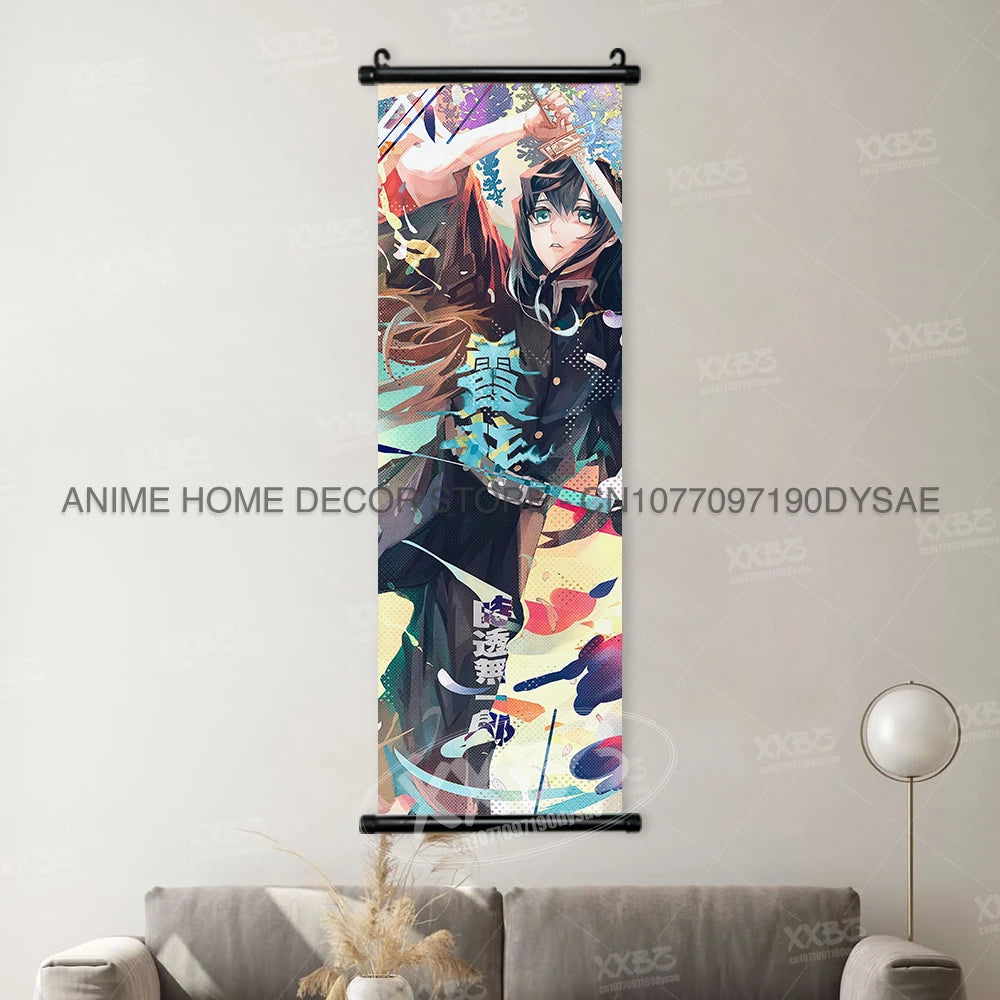 Demon Slayer Poster Kamado Tanjirou Scroll Picture Nezuko Hanging Painting Kanroji Mitsuri Wall Art Anime Uzui Tengen Home Decor