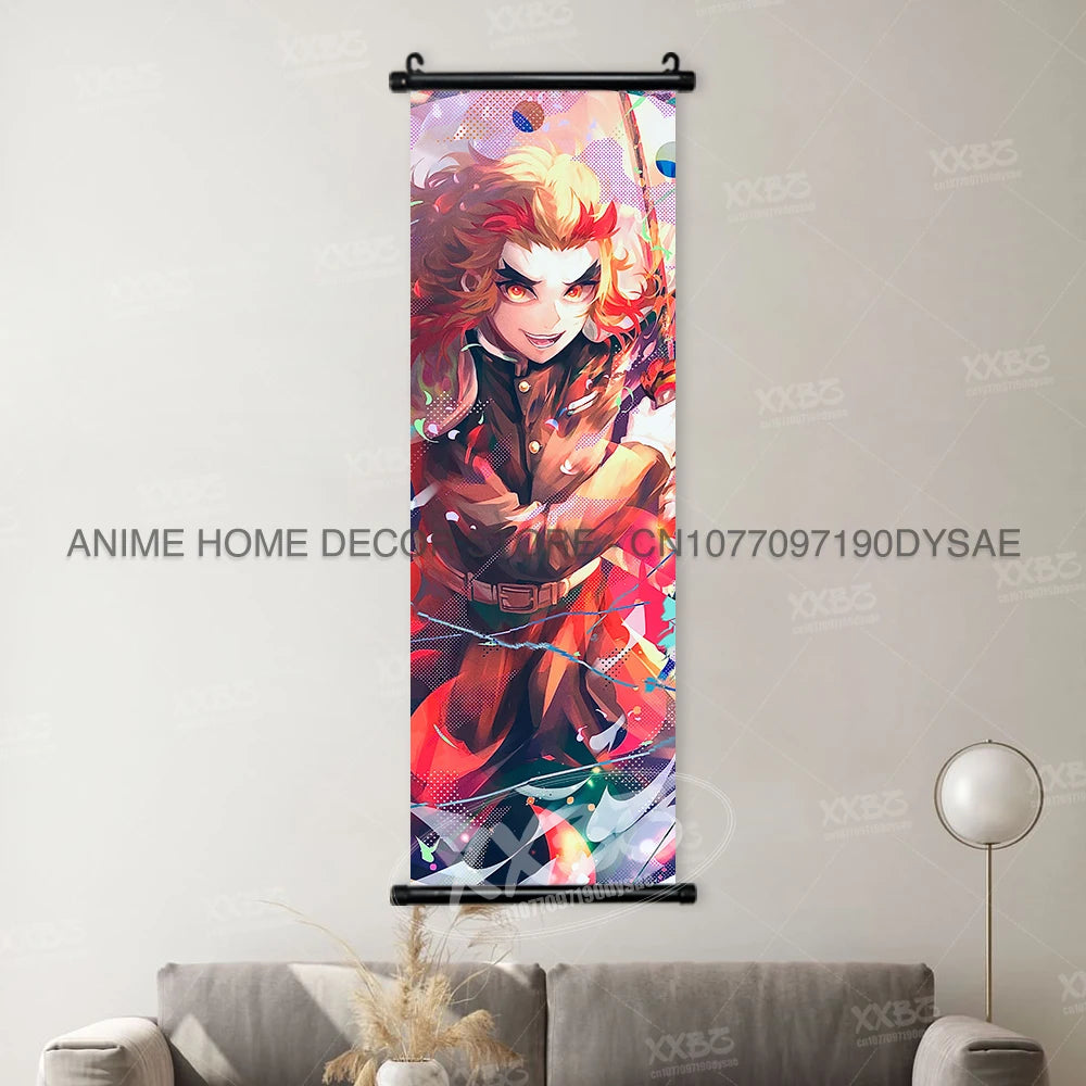 Demon Slayer Poster Kamado Tanjirou Scroll Picture Nezuko Hanging Painting Kanroji Mitsuri Wall Art Anime Uzui Tengen Home Decor