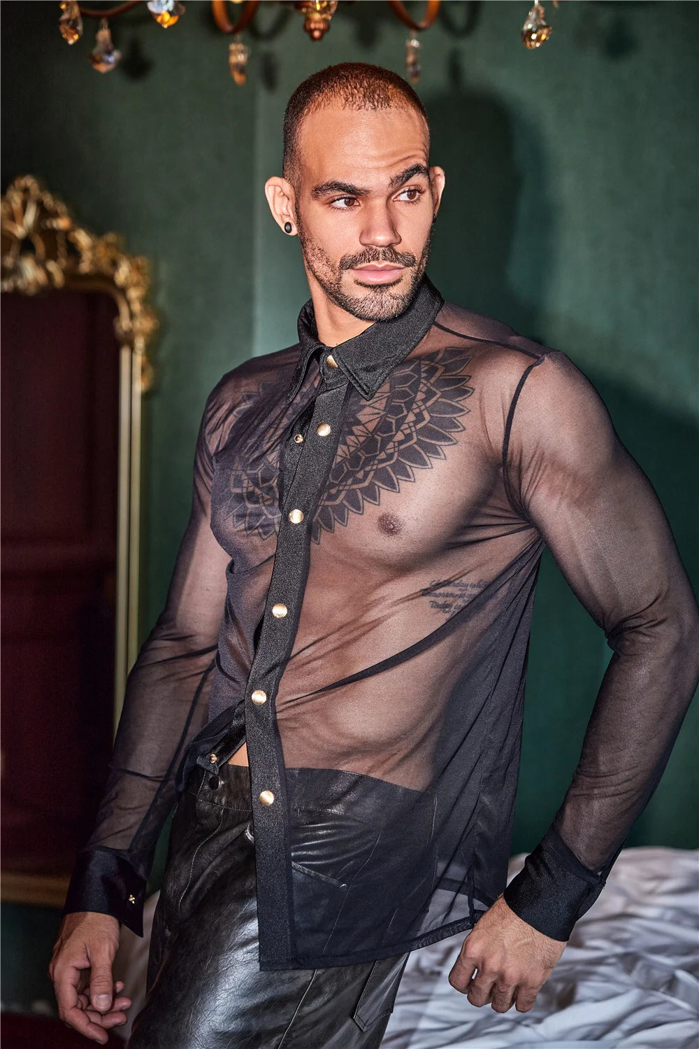 Sexy Men Thin Sheer See Through Shirt Soft Breathable Top Short