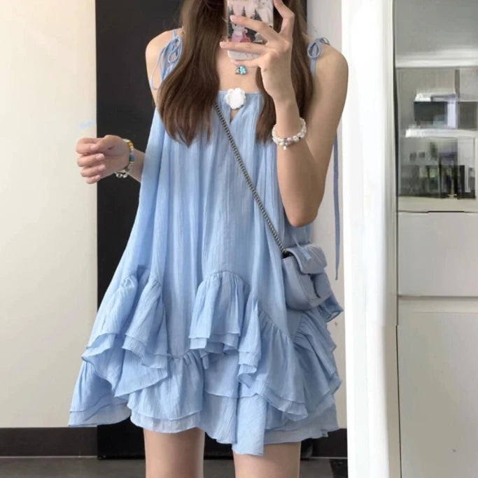 Tops Sleeveless Solid Vest Irregular Ruffles Loose Camis