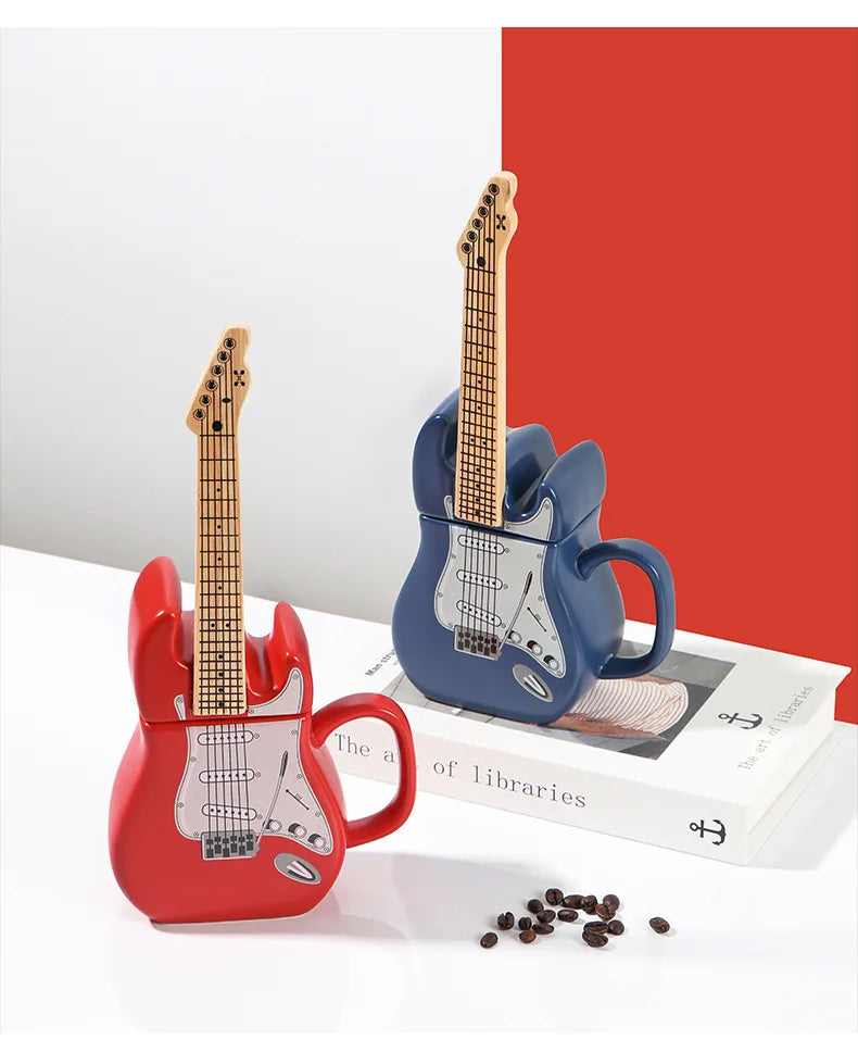 Creative Guitar Cup Shape Mug With Lid Novel 3D