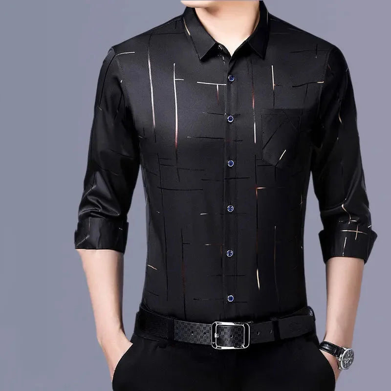 Men's Clothing Spring Summer Thin Business Casual Turn-down Collar