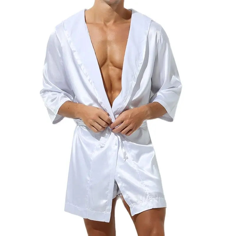 Men's Sleepwear Robe Night Clothes Silk Kimono Bathrobe Men
