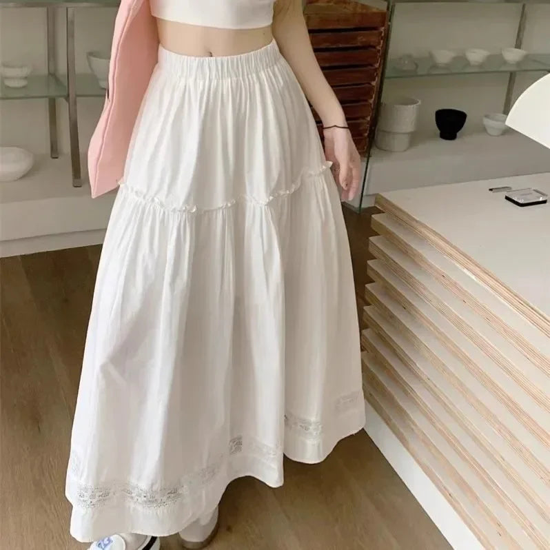 High Waist Elastic A- Line Midi Skirt