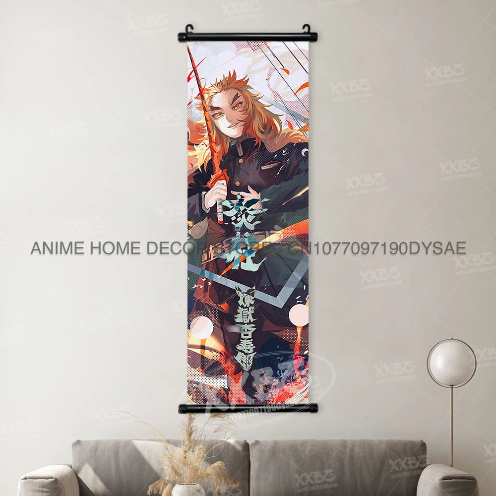 Demon Slayer Poster Kamado Tanjirou Scroll Picture Nezuko Hanging Painting Kanroji Mitsuri Wall Art Anime Uzui Tengen Home Decor