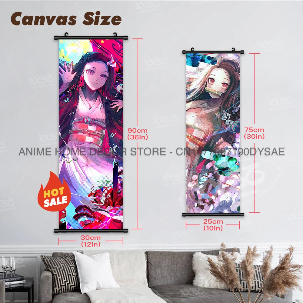 Demon Slayer Poster Kamado Tanjirou Scroll Picture Nezuko Hanging Painting Kanroji Mitsuri Wall Art Anime Uzui Tengen Home Decor