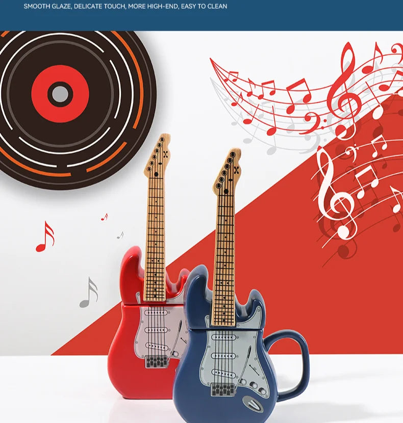 Creative Guitar Cup Shape Mug With Lid Novel 3D