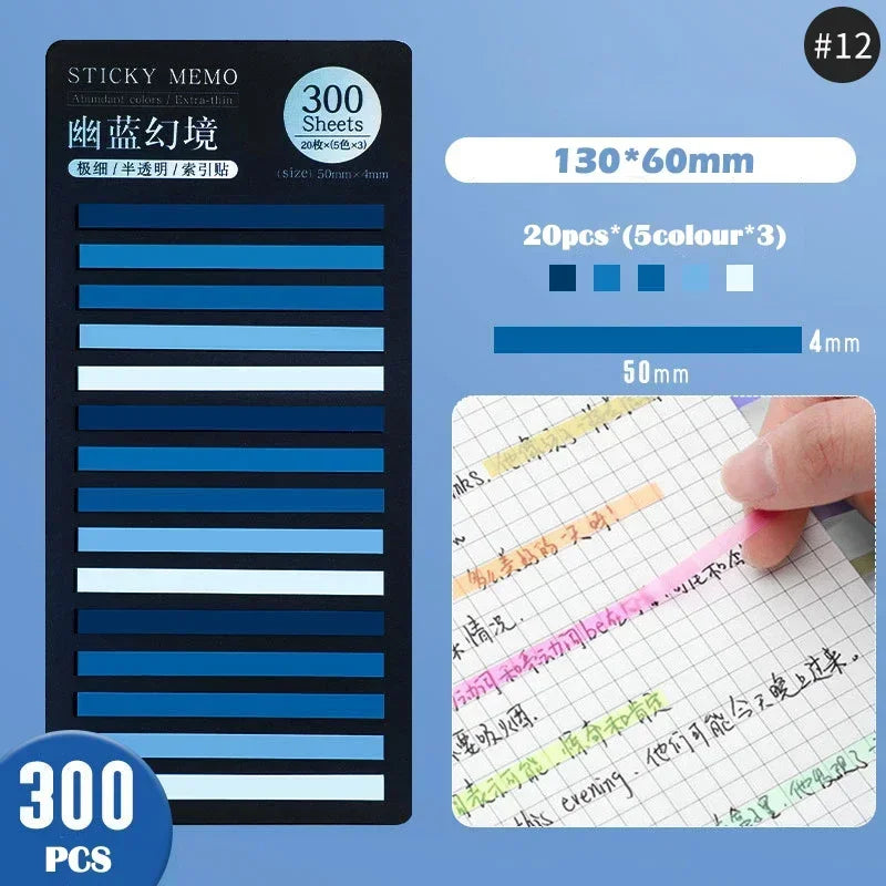 Rainbow Long Index Stickers 300 Sheets Fluorescent PET Waterproof Color