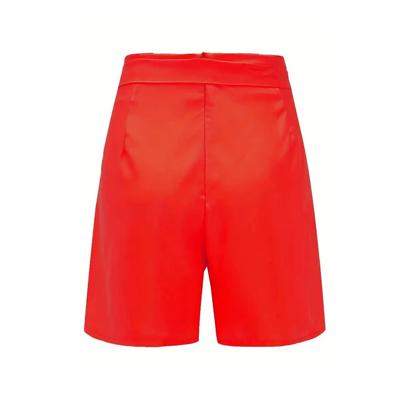 Y2K Solid Button Front Shorts Tie Waist