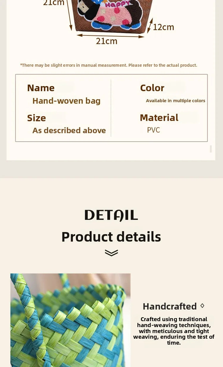 Large Capaci Handwoven op Bag Buet ape Cartoon Summer Handbag