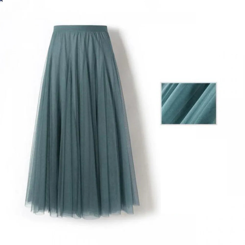 High Waist Pleated Long Skirt