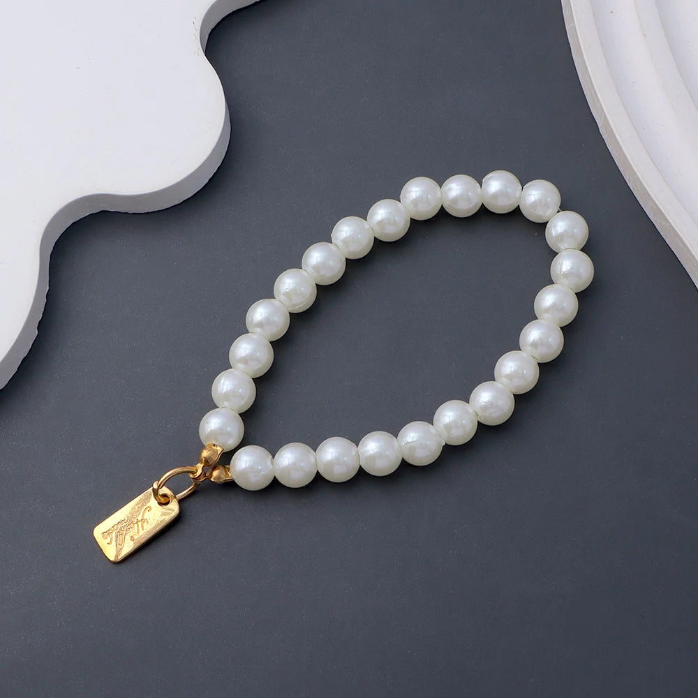 Classic Imitation Pearl Chain With Keyring Women Girls Anti-Loss Beaded