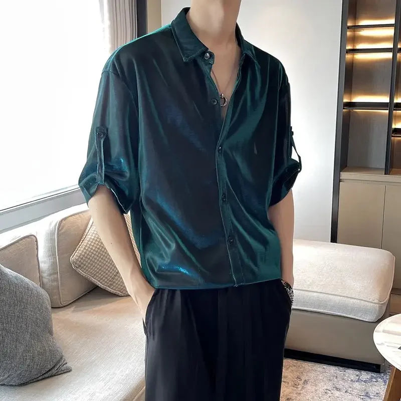 Man Shirt White Plain Hip Hop Shirts For Men Trend Regular Cool Tops