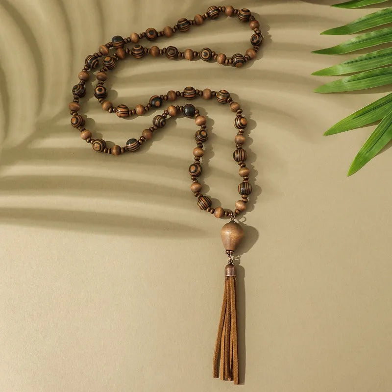 Women's Leather Tassel Necklace Chokers Jewelry Sweater Chain Handmade