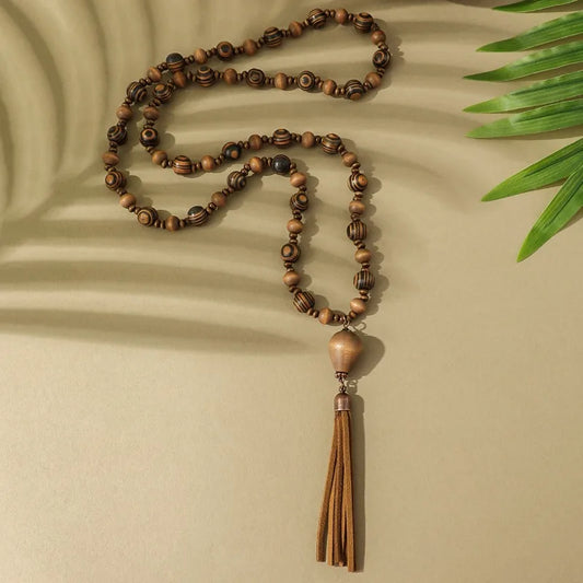 Women's Leather Tassel Necklace Chokers Jewelry Sweater Chain Handmade