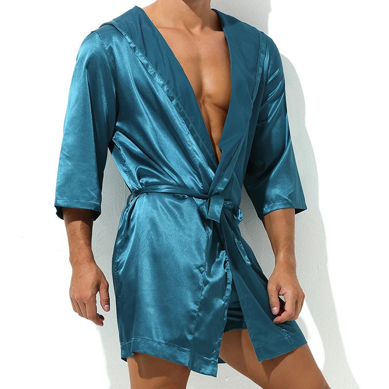 Men's Sleepwear Robe Night Clothes Silk Kimono Bathrobe Men