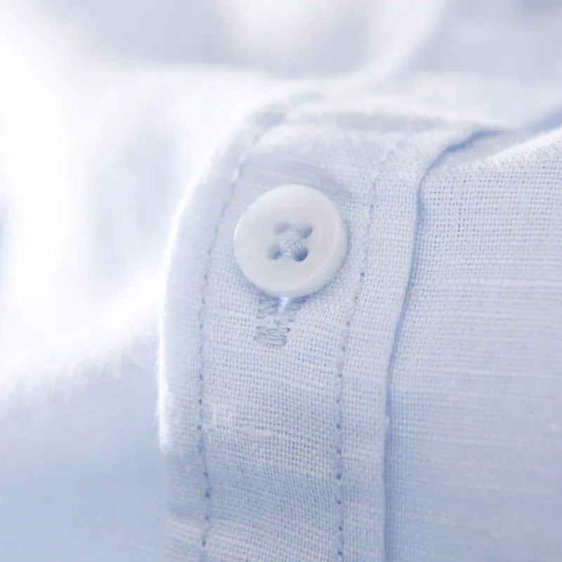 Cotton Linen Short Sleeve Shirts For Men Casual Fashion Yellow Turn Down