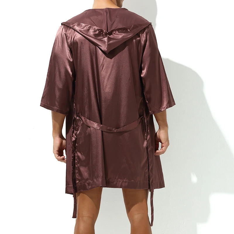 Men's Sleepwear Robe Night Clothes Silk Kimono Bathrobe Men