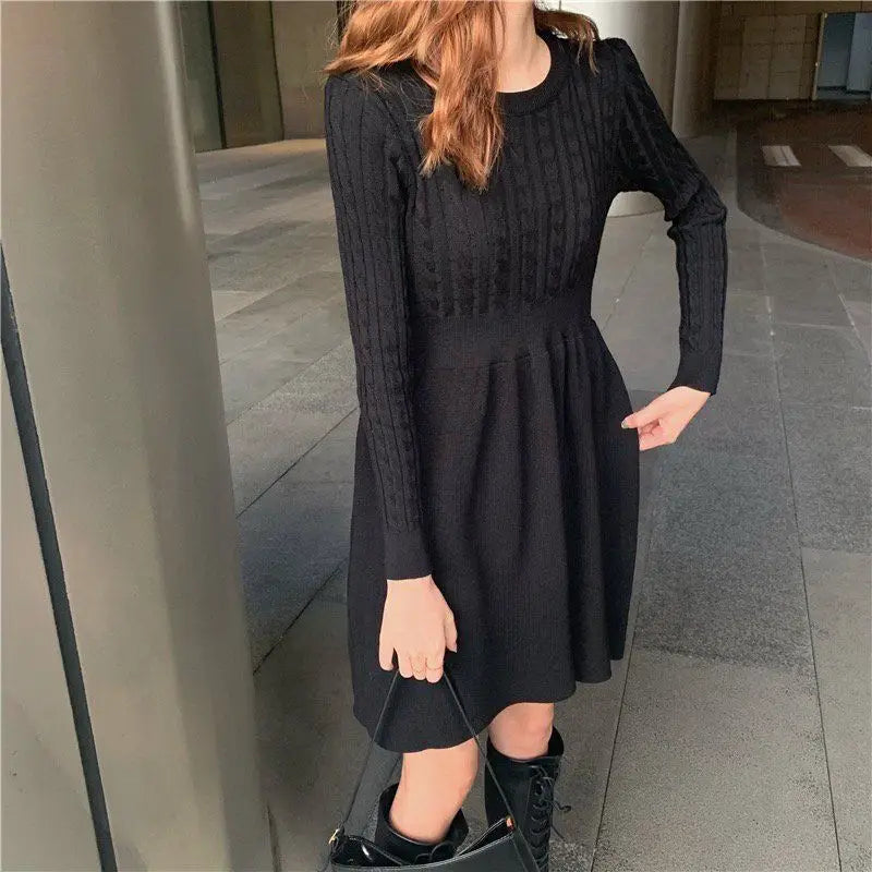 Knitted Dress for Women in Autumn Winter French Temperament