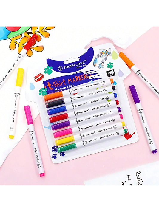 8pcs Waterproof Color Fabric Textile Marker Pen For T Shirt Shoes Clothes