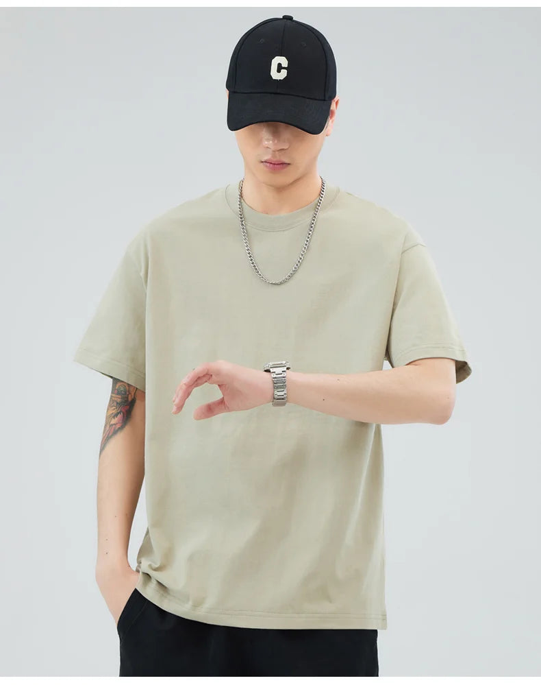 Man t Shirts 100 % Cotton High Quality Classic Plain Round Neck