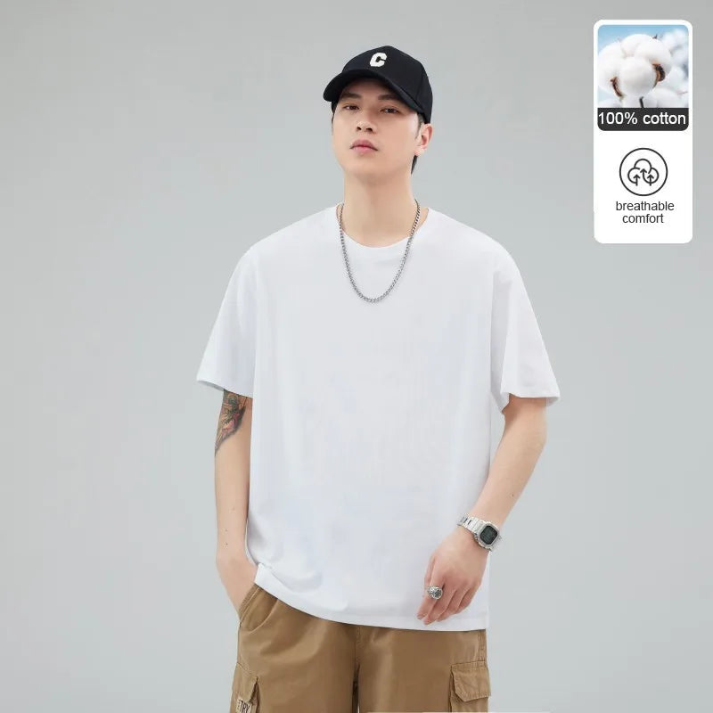 Man t Shirts 100 % Cotton High Quality Classic Plain Round Neck