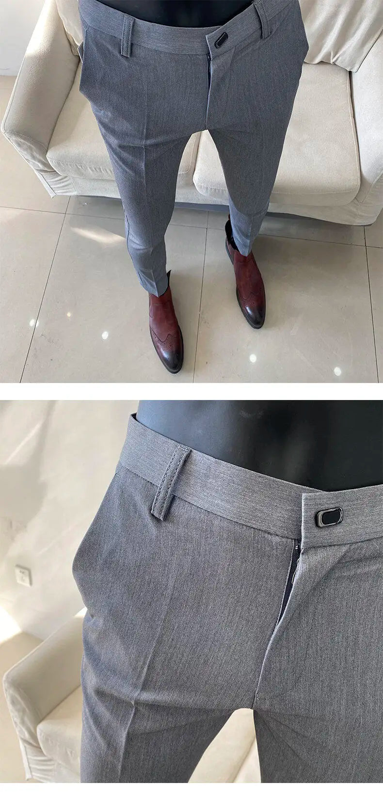 Men Dress Pants Thin Suit Pants Stretch Slim Formal Trousers