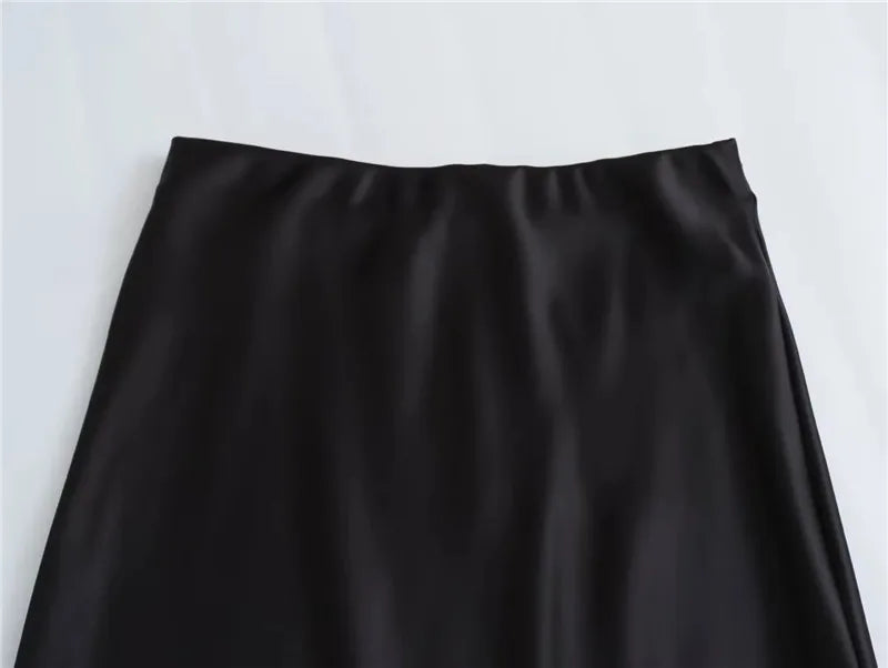 High Waist Long Satin Skirt