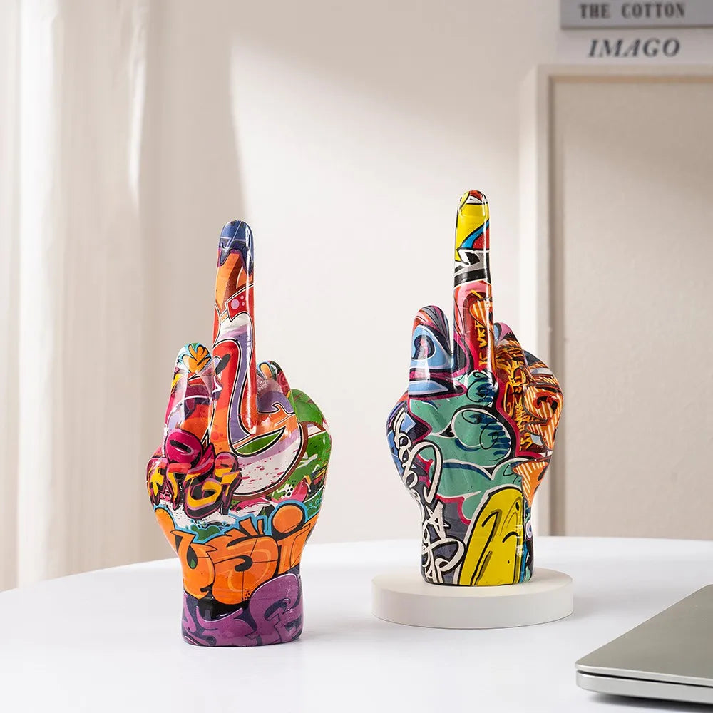 Graffiti Middle Finger Figurines Pop Street Art Statue Desktop Living Room Home Decoration Accessories Mantel Bookshelf Interior