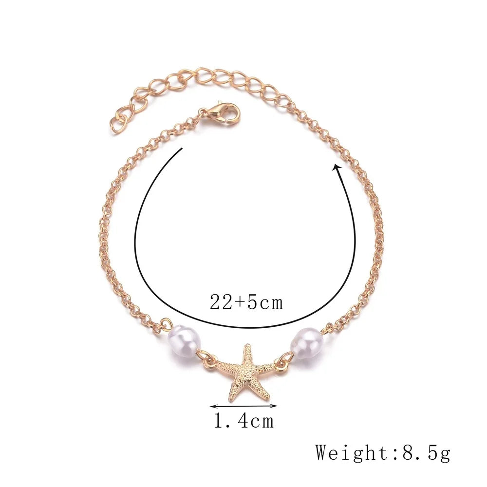 Women's Bohemian Style Beach Vacation Ankle Chains Three-Layer