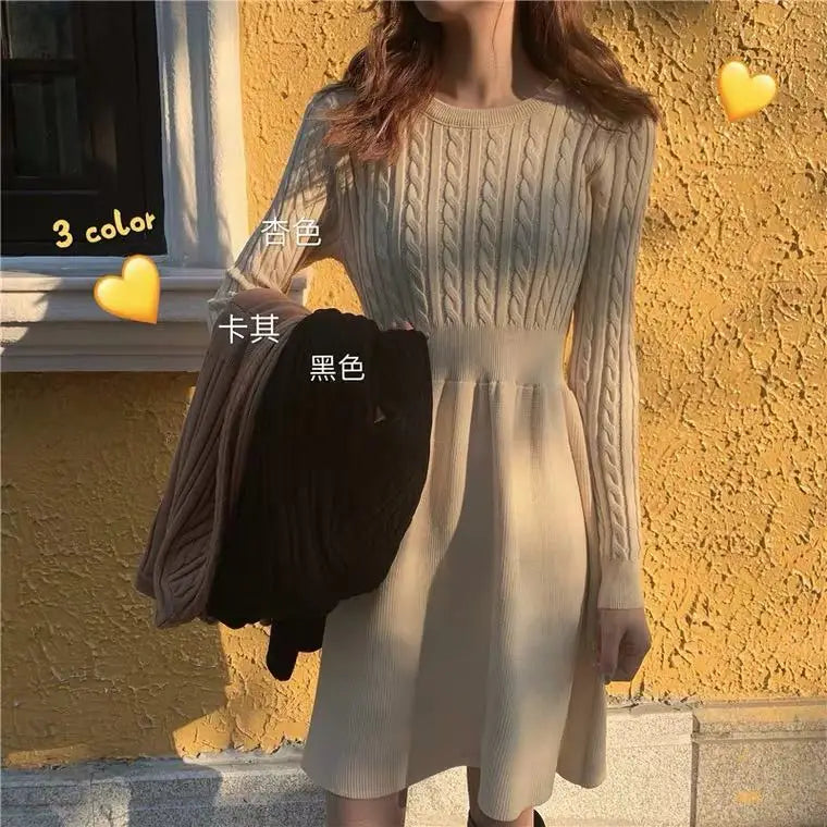Knitted Dress for Women in Autumn Winter French Temperament