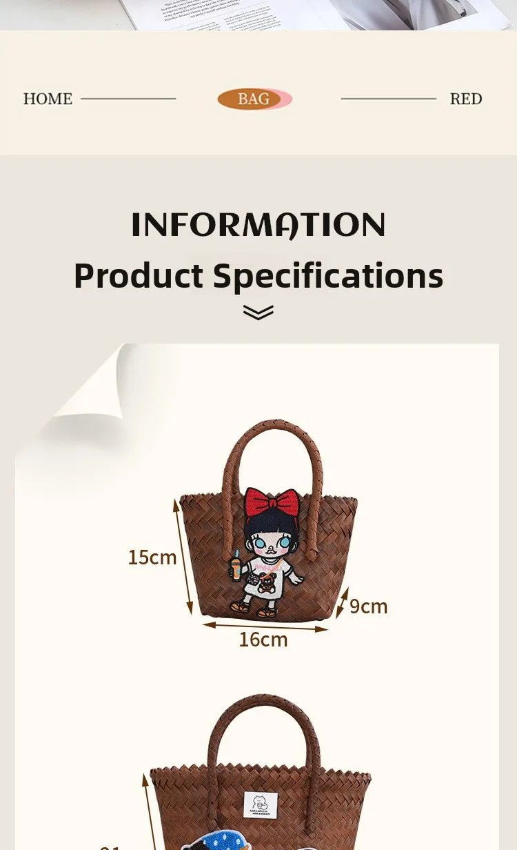 Large Capaci Handwoven op Bag Buet ape Cartoon Summer Handbag