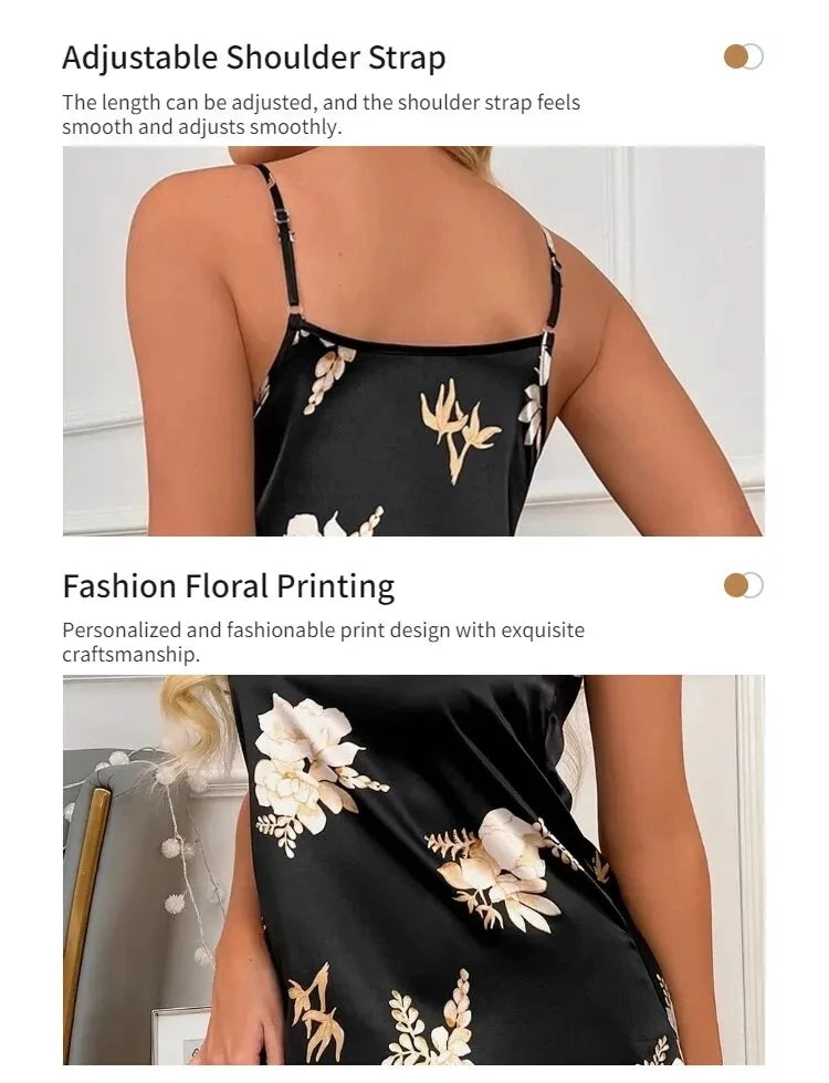 Women Nightwear Home Clothes Sexy Black Floral