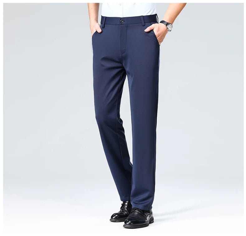 Men Suit Pants Light Thin Elastic Slim Fit Dress Pants Business
